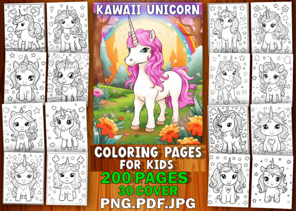 200 Cute Kawaii Unicorn Coloring Pages