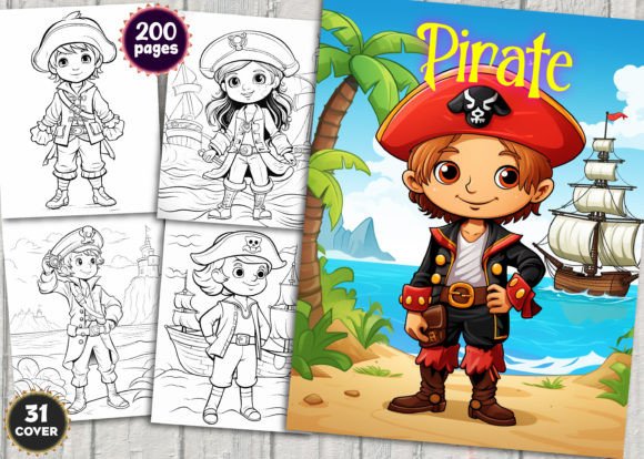 200 Pirates Coloring Pages for Kids. KDP