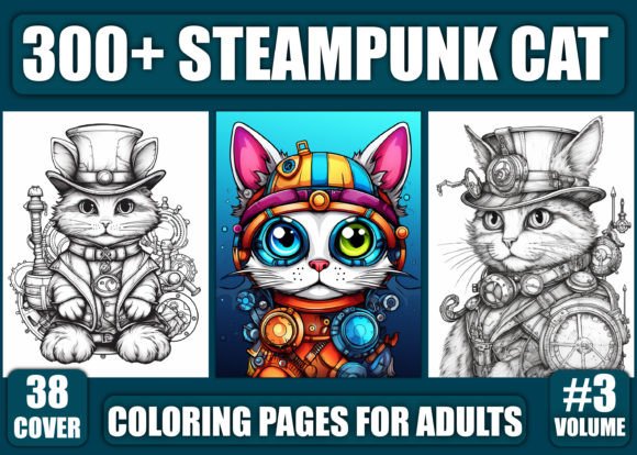 300 Steampunk Cat Coloring Pages - KDP