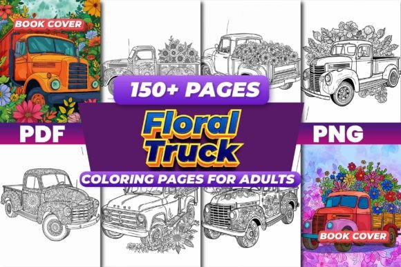 Floral Truck Coloring Pages for Adults